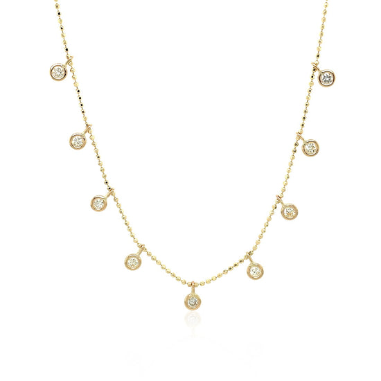 14k Yellow Gold Necklace with Round Diamond Charms