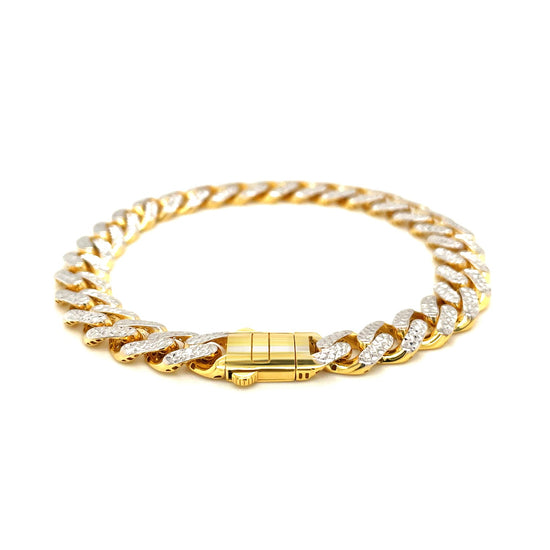 14k Two Tone Gold 8 1/4 inch Curb Chain Bracelet with White Pave