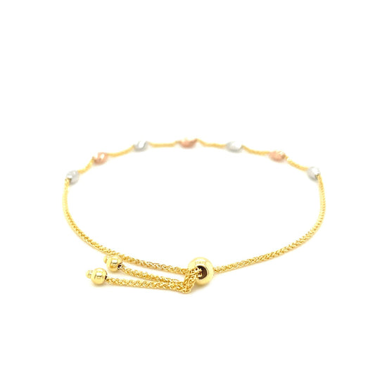 14k Tri-Color Gold Textured Oval Station Lariat Style Bracelet