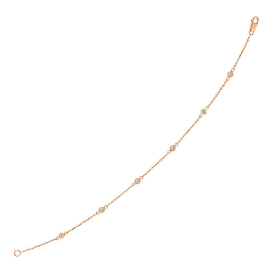 14k Rose Gold 7 inch Bracelet with Diamond Stations