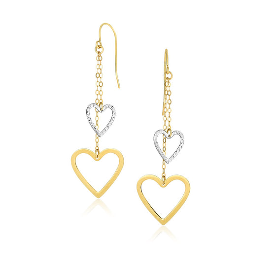 10k Two-Tone Gold Cutout Heart Chain Dangling Earrings