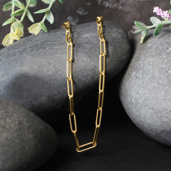 14k Yellow Gold Textured Paperclip Chain (3.5mm)