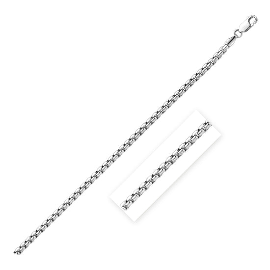 3.0mm Sterling Silver Rhodium Plated Round Box Chain