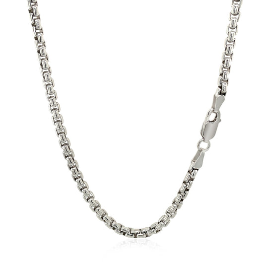 3.0mm Sterling Silver Rhodium Plated Round Box Chain