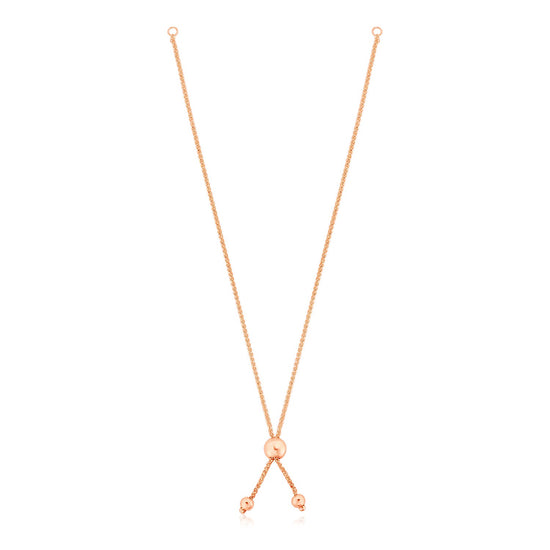 10k Rose Gold 8 inch Adjustable Friendship Bracelet Chain with Ball Slide