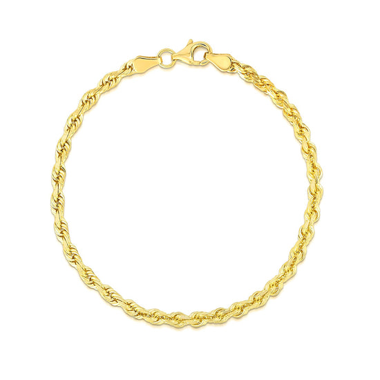 4.0mm 10k Yellow Gold Solid Diamond Cut Rope Bracelet