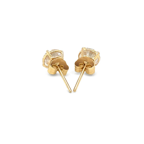 14k Yellow Gold Stud Earrings with White Hue Faceted Cubic Zirconia