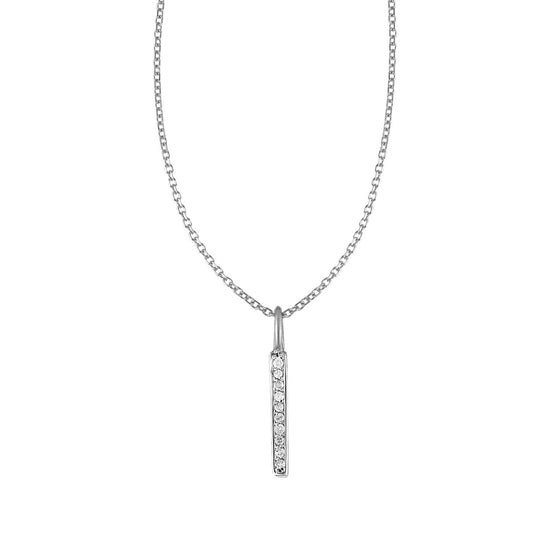 14k White Gold Bar Pendant with Diamonds