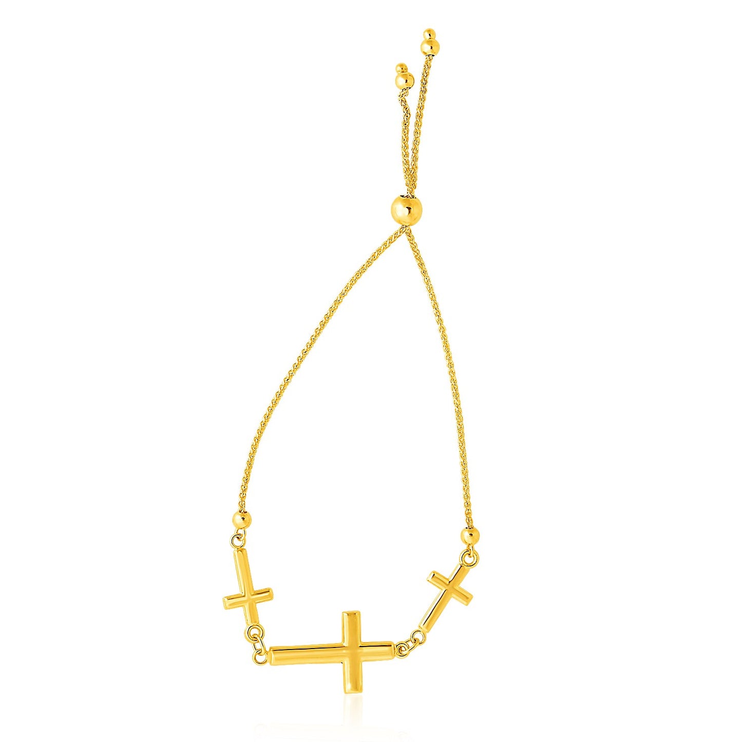 14k Yellow Gold Adjustable Bracelet with Three Crosses