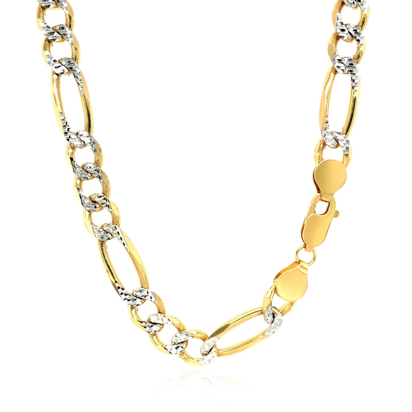 7.0mm 14K Yellow Gold Solid Pave Figaro Chain