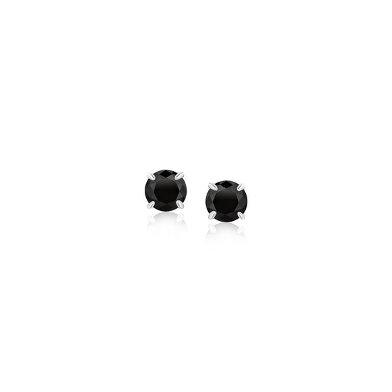 14k White Gold Stud Earrings with Black 4mm Cubic Zirconia