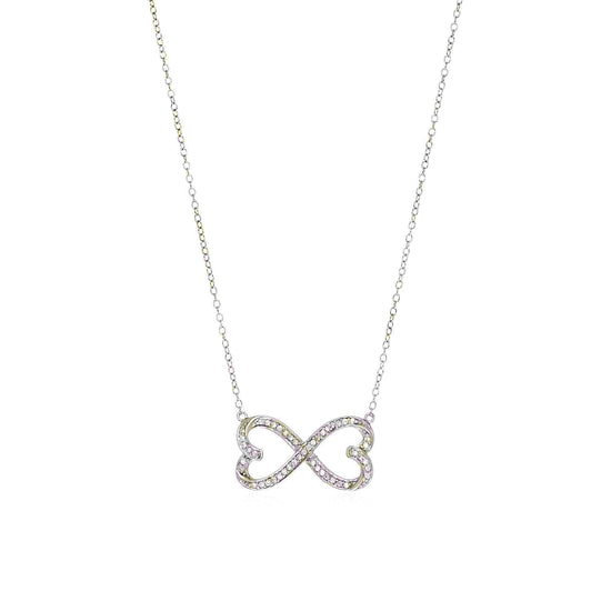 Double Heart Infinity Necklace with Cubic Zirconia in Sterling Silver