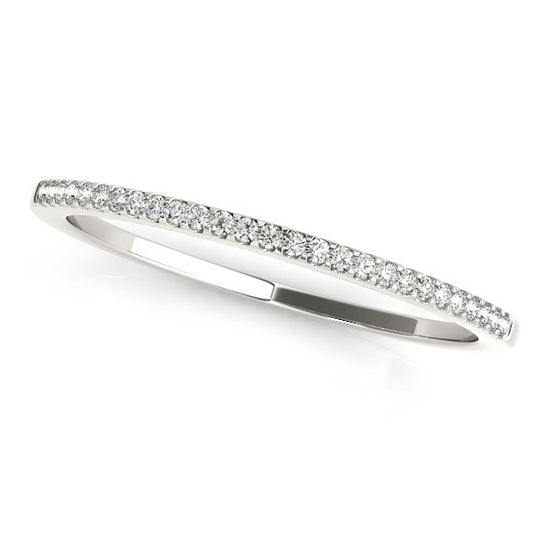 14k White Gold Slim Round Pave Set Wedding Band (1/10 cttw)