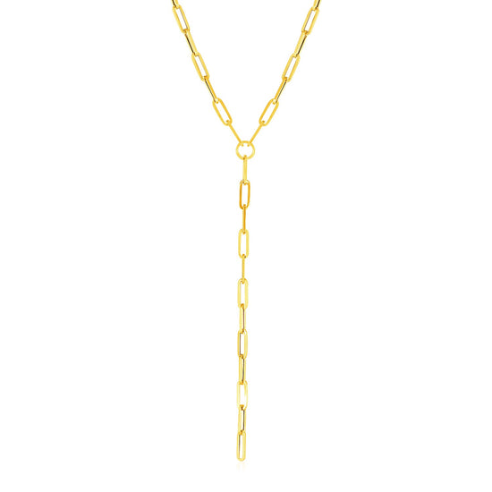 14k Yellow Gold Paperclip Chain Lariat Necklace