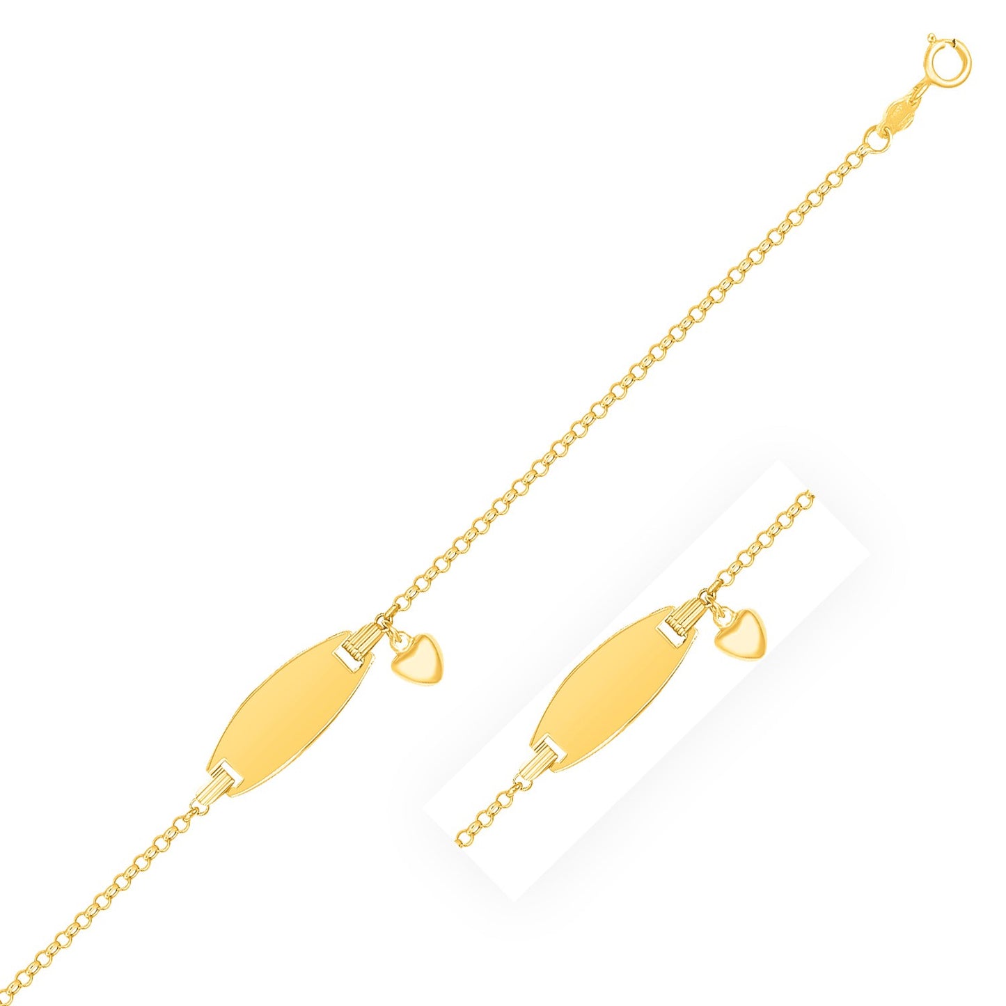 14k Yellow Gold Heart Accented Children's Cable Chain ID Bracelet