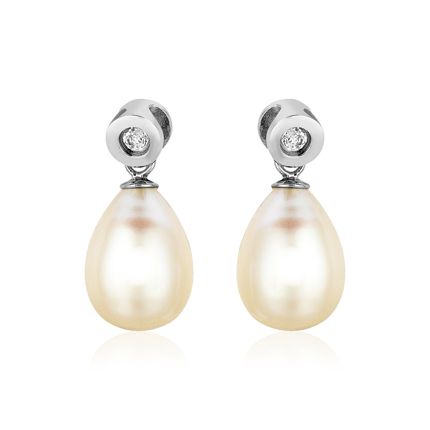 Sterling Silver Earrings with Pear Shaped Freshwater Pearls and Cubic Zirconias