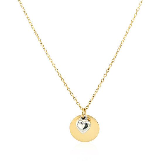 Necklace with Mom Pendant and Heart in 10k Two Tone Gold