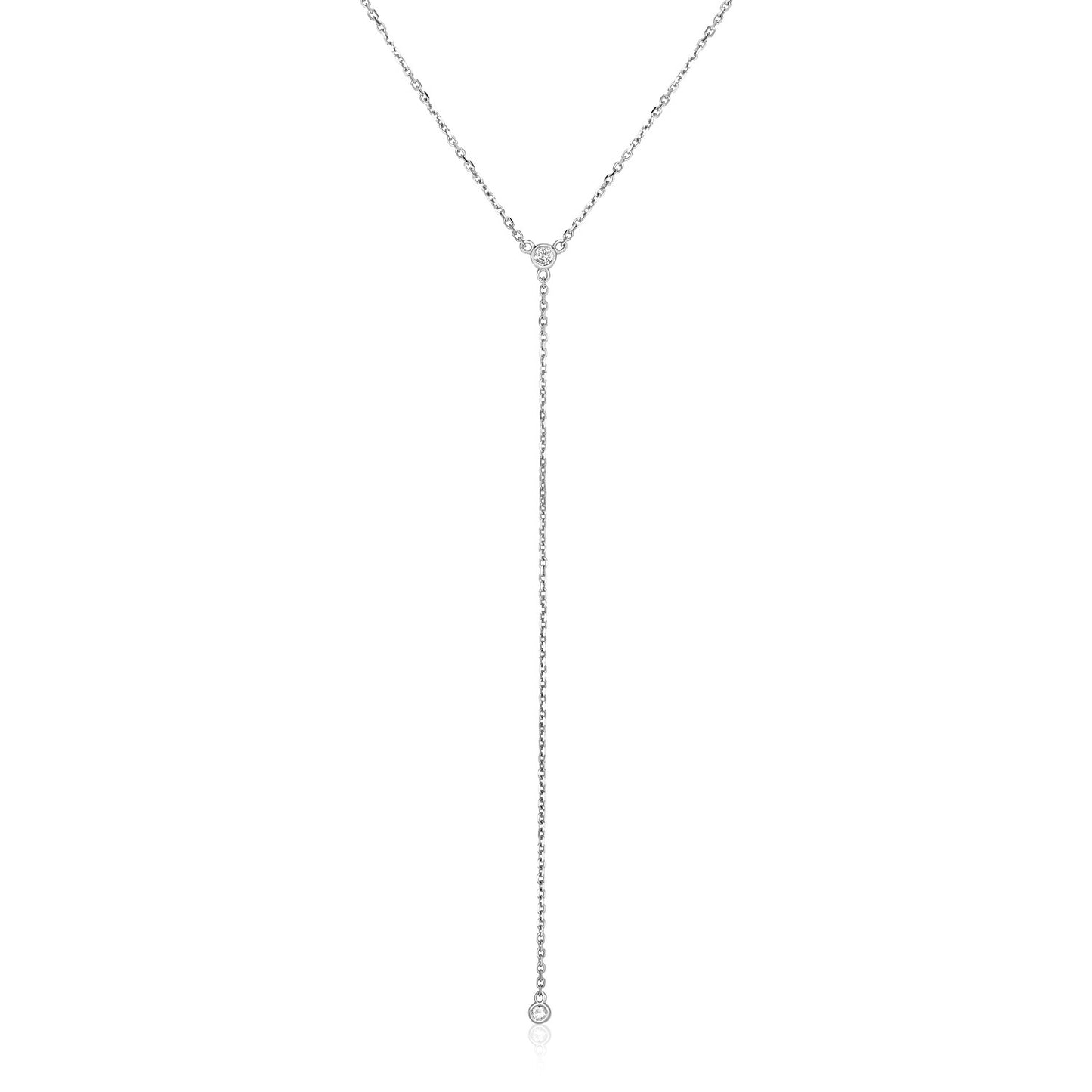 14k White Gold 20 inch Lariat Necklace with Diamonds