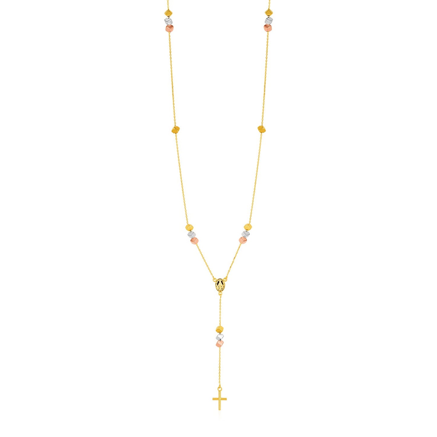 14k Tri Color Gold Rosary Style Necklace