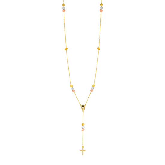 14k Tri Color Gold Rosary Style Necklace