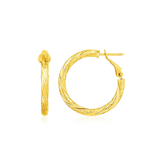 14k Yellow Gold Petite Twisted Round Hoop Earrings