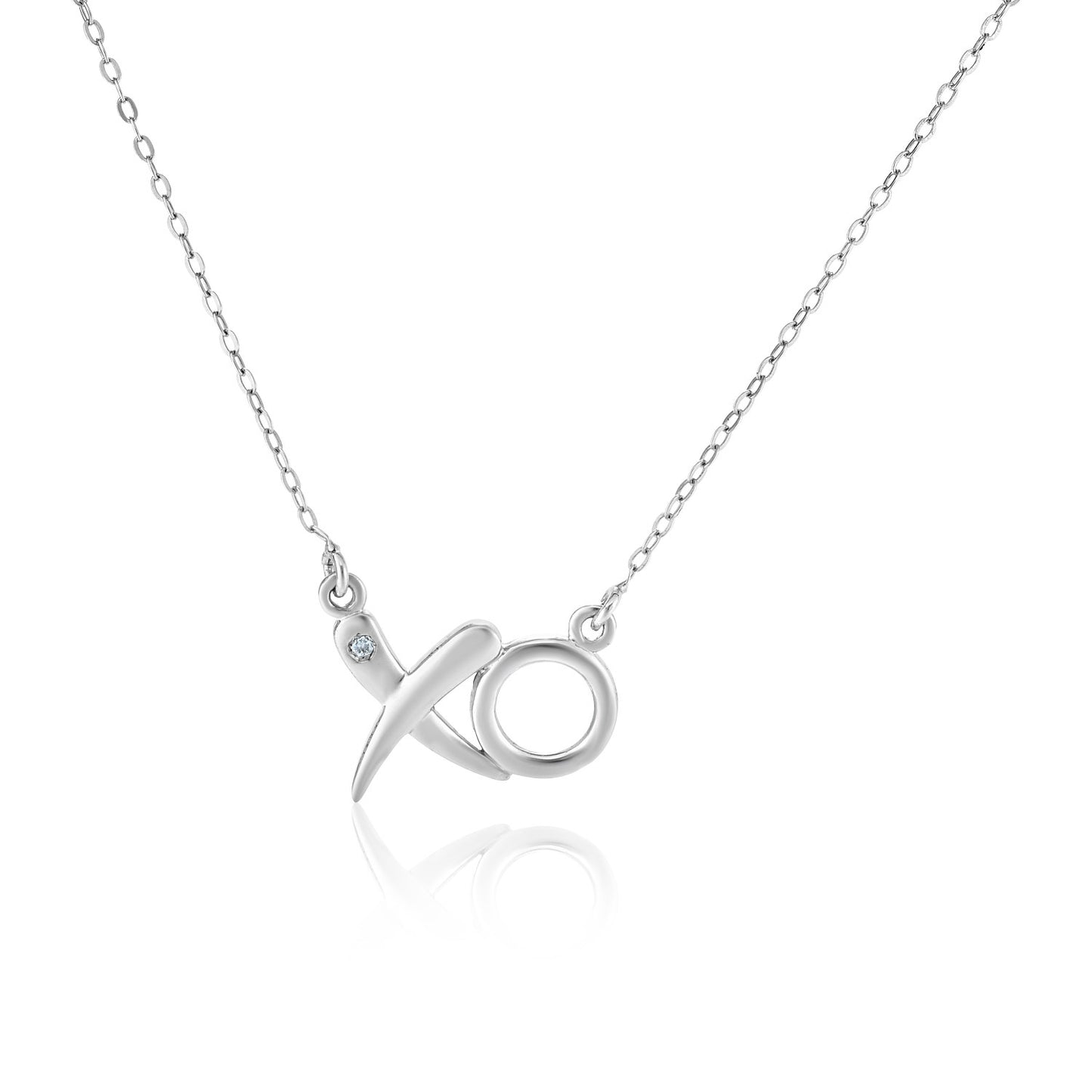 Sterling Silver 18 inch Necklace with XO Pendant with Diamond