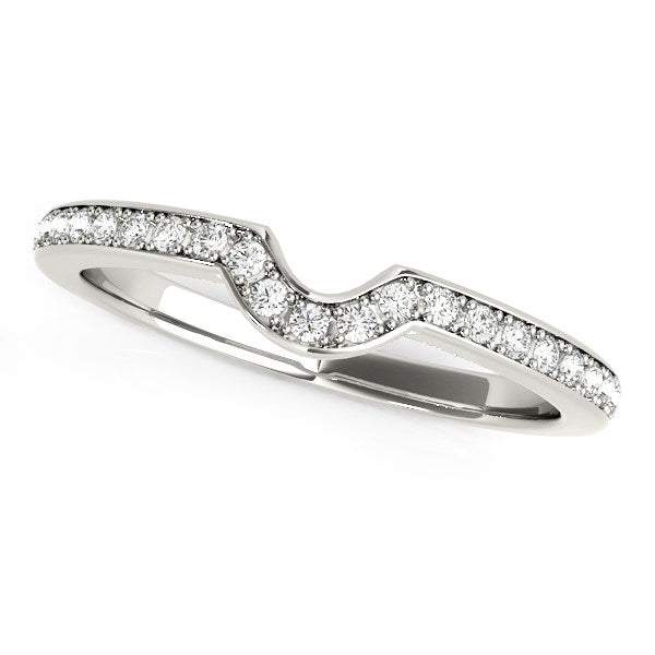 14k White Gold Modern Curved Prong Set Diamond Wedding Band (1/8 cttw)