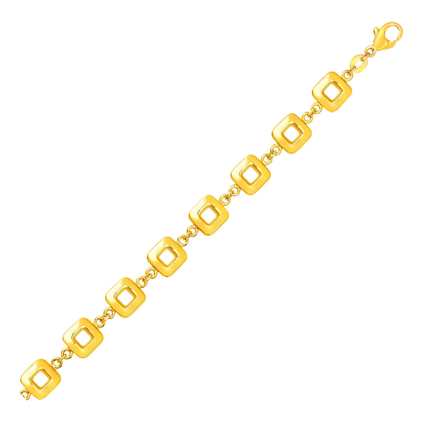 Bracelet with Shiny Square Links in 14k Yellow Gold