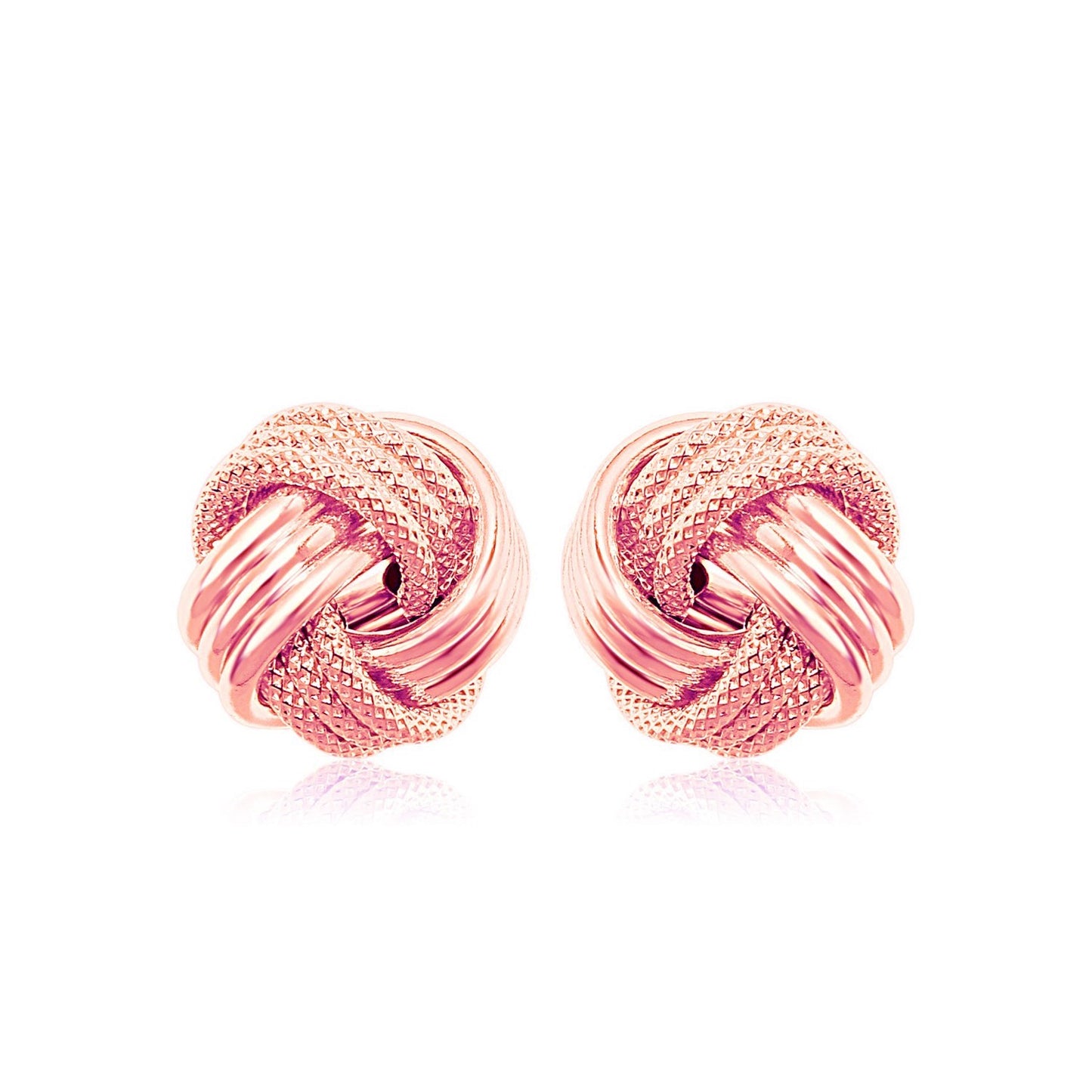 14k Rose Gold Love Knot with Ridge Texture Earrings