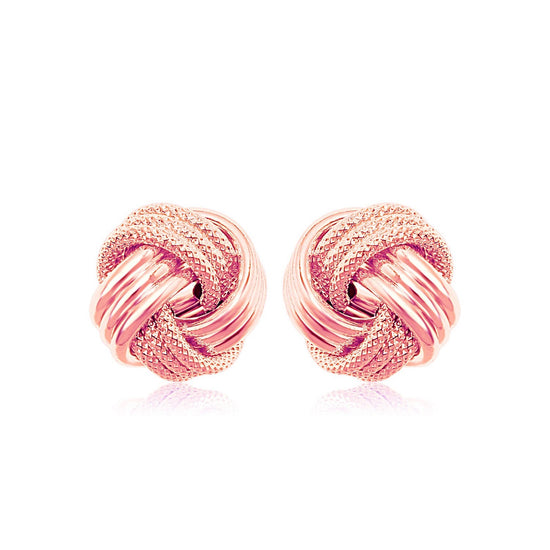 14k Rose Gold Love Knot with Ridge Texture Earrings