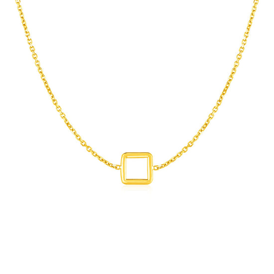 14k Yellow Gold Necklace with Petite Open Square Pendant