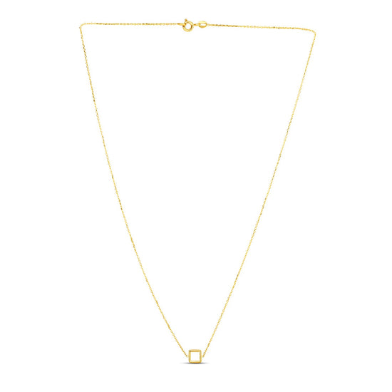 14k Yellow Gold Necklace with Petite Open Square Pendant