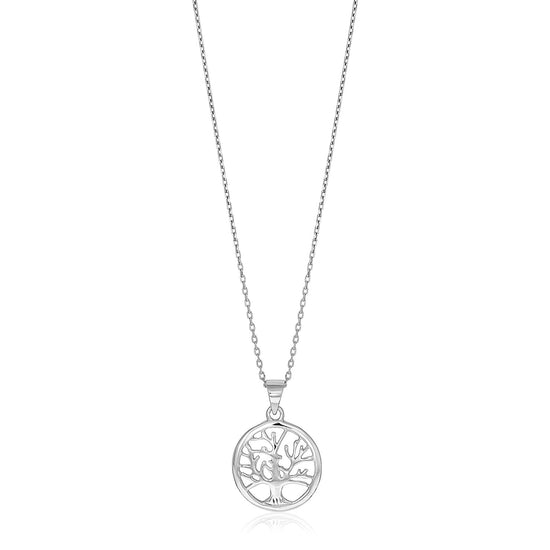 Sterling Silver inch Round Tree of Life Necklace