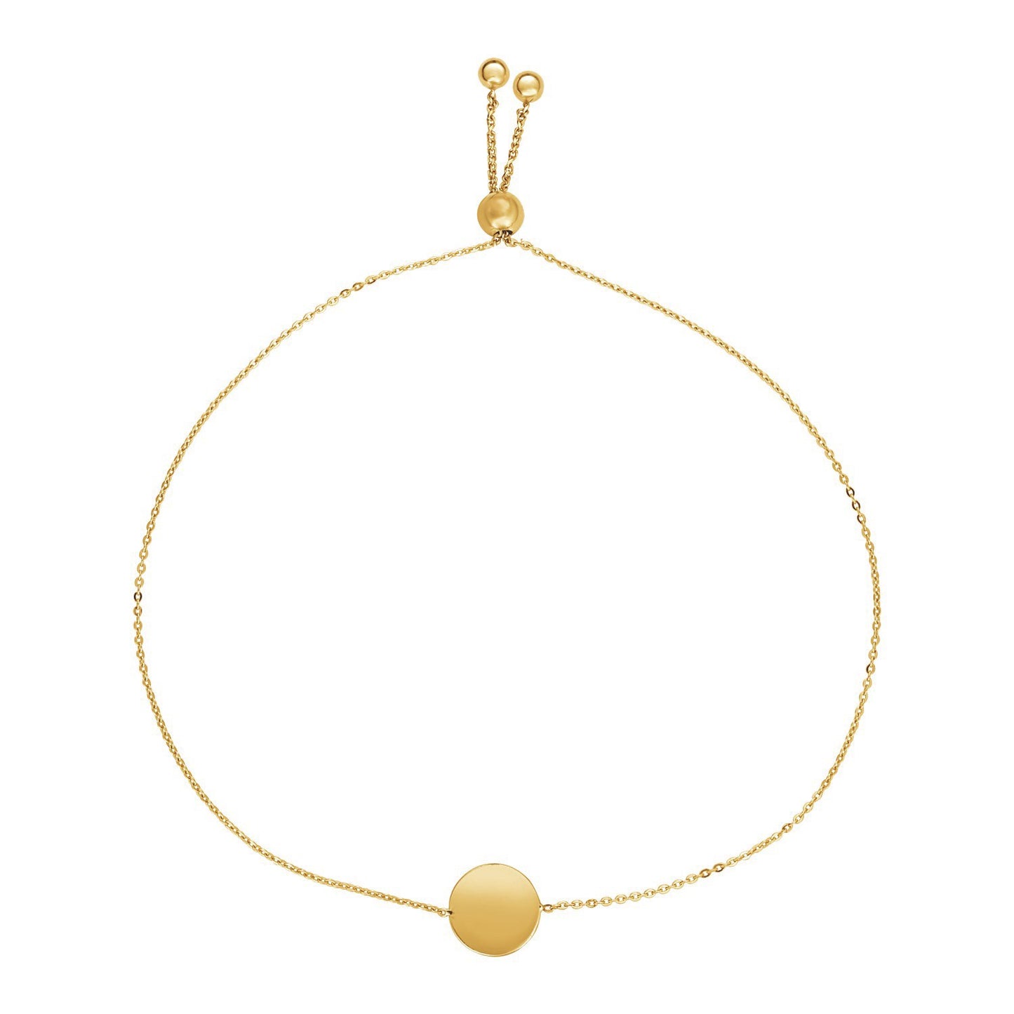 Adjustable Bracelet with Shiny Circle in 14k Yellow Gold