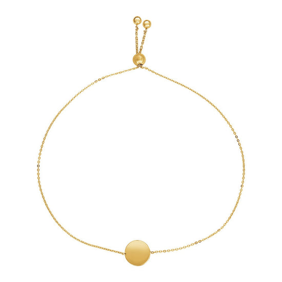 Adjustable Bracelet with Shiny Circle in 14k Yellow Gold