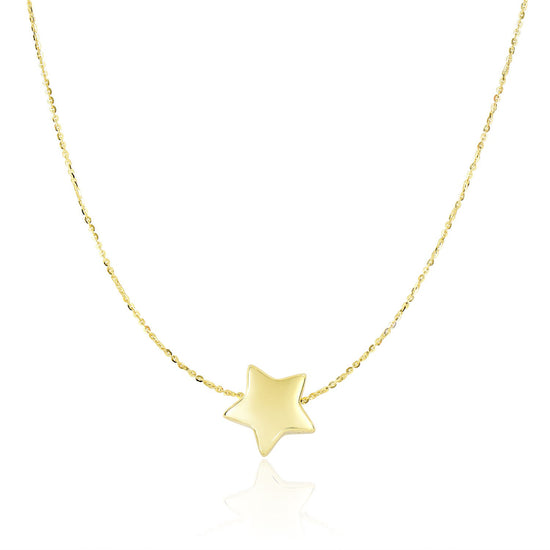 14k Yellow Gold Necklace with Shiny Puffed Sliding Star Charm