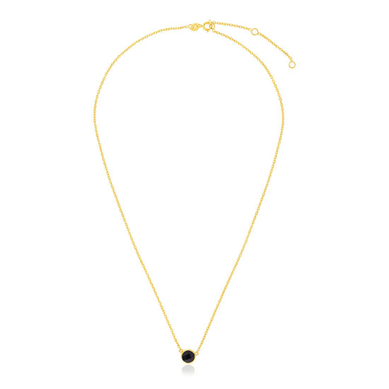 14k Yellow Gold 17 inch Necklace with Round Onyx