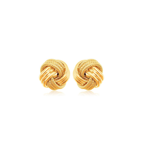 10k Yellow Gold Love Knot with Ridge Texture Earrings