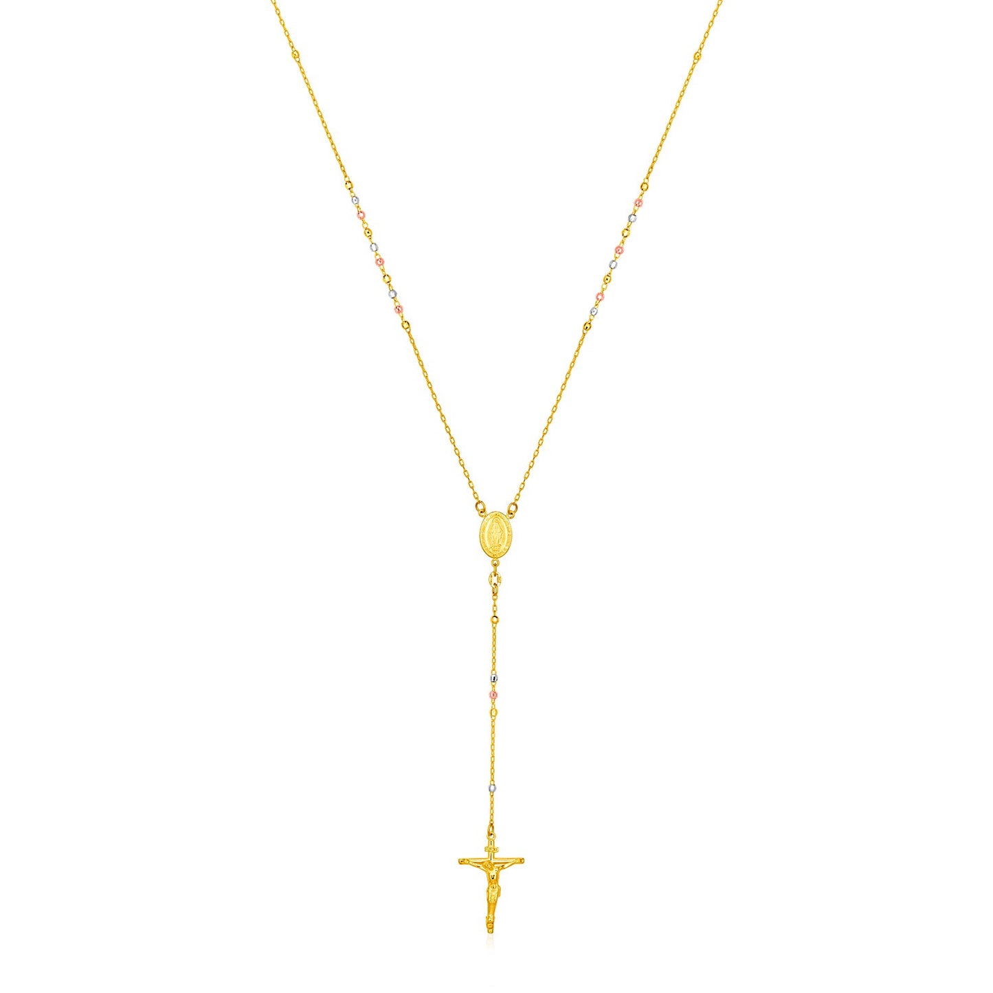 14k Tri Color Gold Rosary Style Necklace