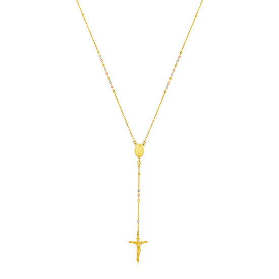 14k Tri Color Gold Rosary Style Necklace