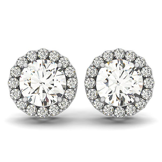 14k White Gold Four Prong Round Halo Diamond Earrings (1 1/6 cttw)