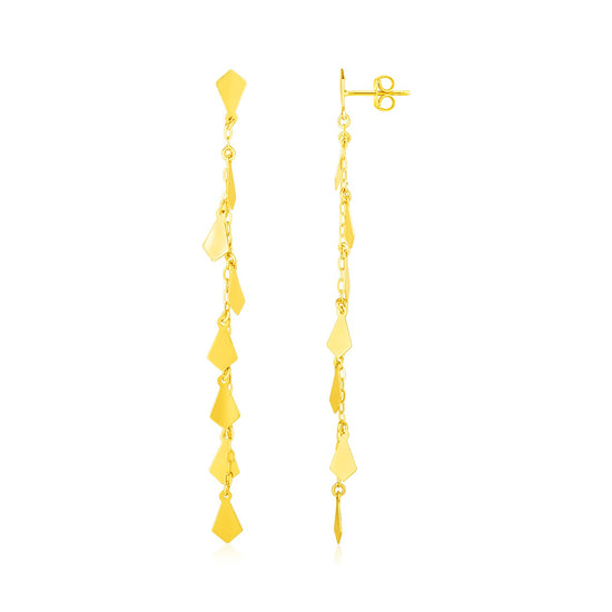 14K Yellow Gold Polished Diamond Motif Dangle Earrings