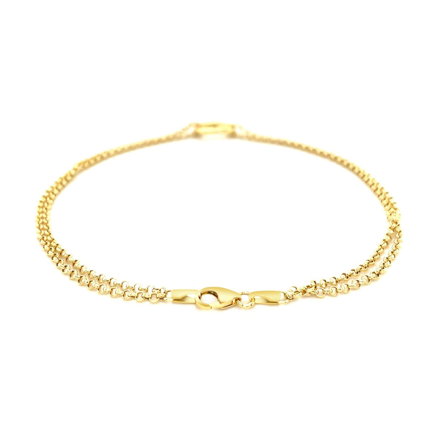 10k Yellow Gold Double Rolo Chain Anklet with an Open Heart Station