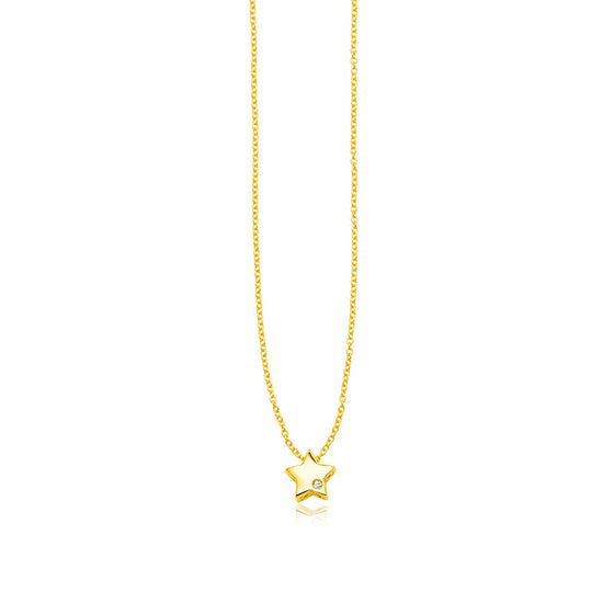 14k Yellow Gold Polished Star Necklace with Diamond