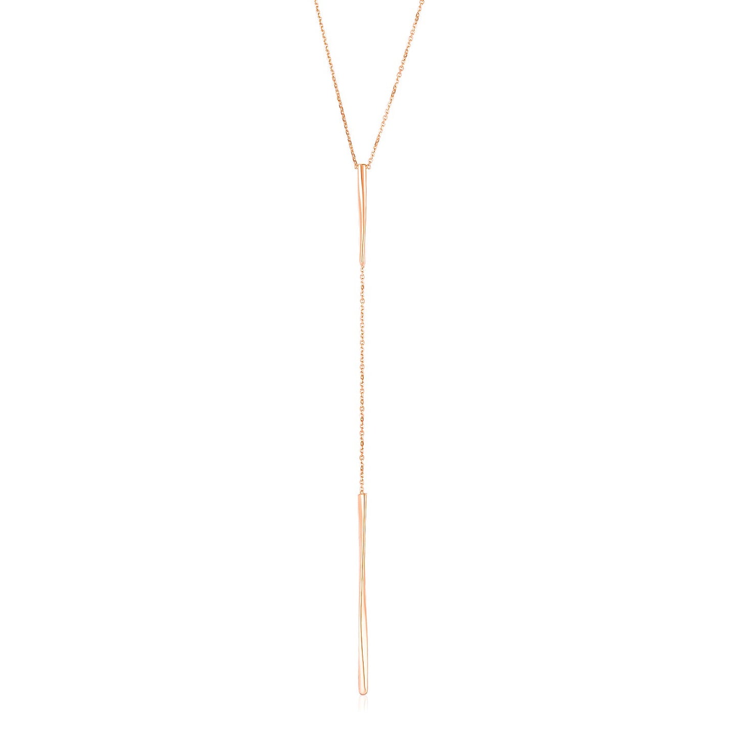 14k Rose Gold Lariat Necklace with Polished Twisted Bars