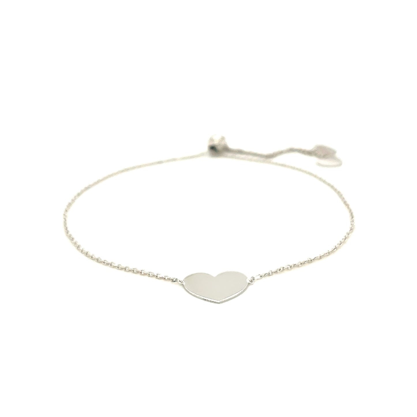 14k White Gold Adjustable Heart Bracelet